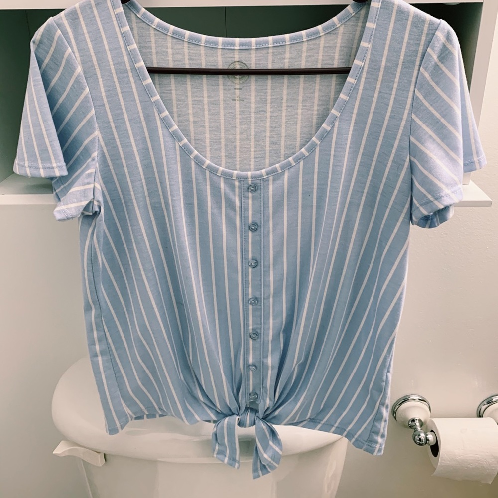 Button Down Striped & Tied Blouse